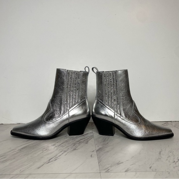 Tory Burch Western Silver Metallic Leather Bootie 5 1/2 M - Picture 7 of 16
